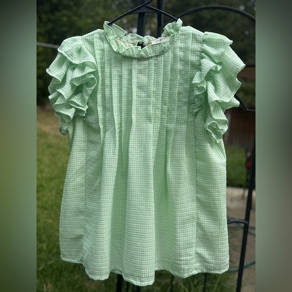 Umgee Mint Green Gingham waffle style Blouse Size Large - Picture 1 of 8